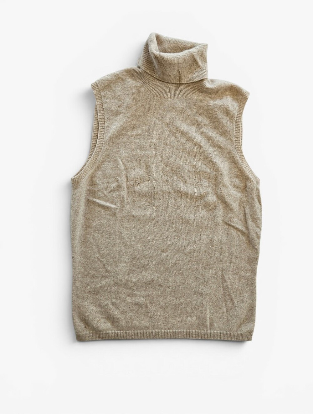 Ann Taylor 100% Cashmere Tan Sleeveless Turtleneck Sweater Tank Vest S - Flaw